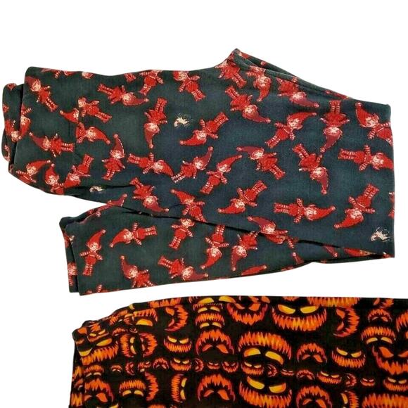 LULA ROE HALLOWEEN LEGGINGS PUMPKINS SKELETON CREEPY DOLLS ONE SIZE SOFT!! - Picture 2 of 7